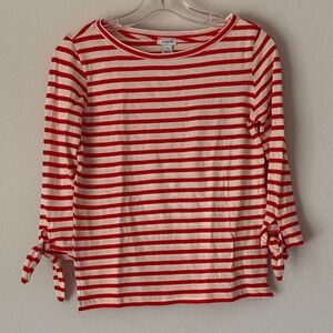 J. Crew Red and Cream Striped 3/4 Sleeve Top